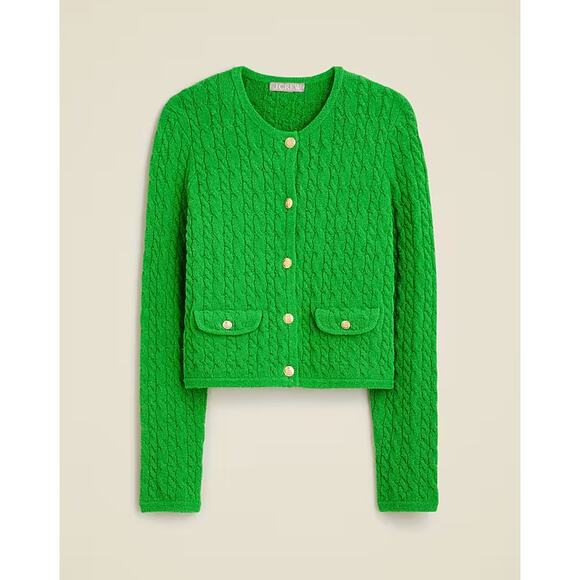 J.Crew Odette Cable Knit Sweater Lady Jacket Cotton Blend Boucle Green S NWT - Picture 2 of 14